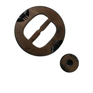 Vintage Matching Buckle Button Pair Carved Bakelite Celluloid Early Plastic Sew